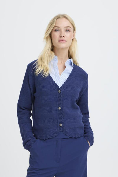 Mikayla Scalloped Cotton Cardigan (Medieval Blue)