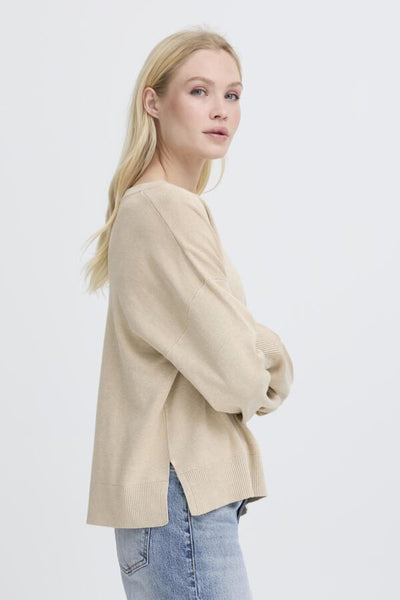 Morla Loose V Neck Sweater (Oyster Melange)