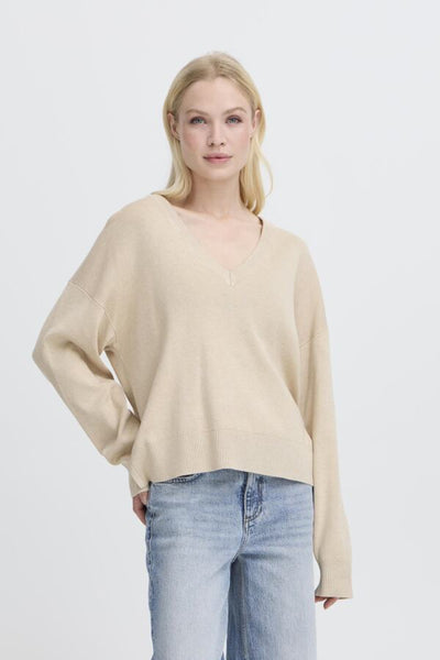 Morla Loose V Neck Sweater (Oyster Melange)