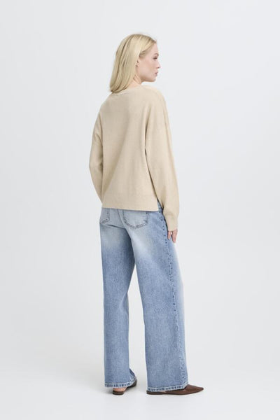 Morla Loose V Neck Sweater (Oyster Melange)