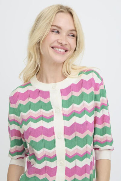 Morla Pointelle Button Down Cardigan (Phlox Pink)
