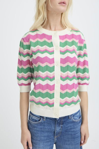 Morla Pointelle Button Down Cardigan (Phlox Pink)