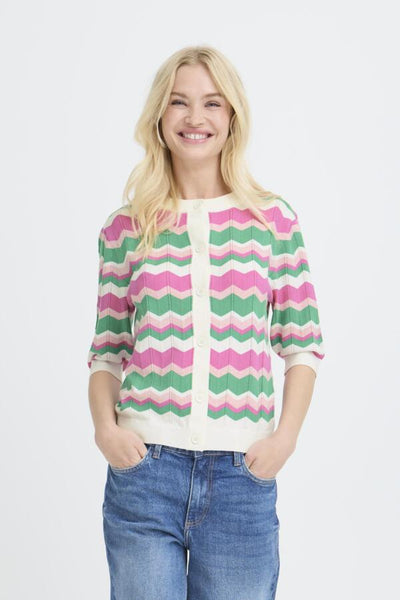 Morla Pointelle Button Down Cardigan (Phlox Pink)