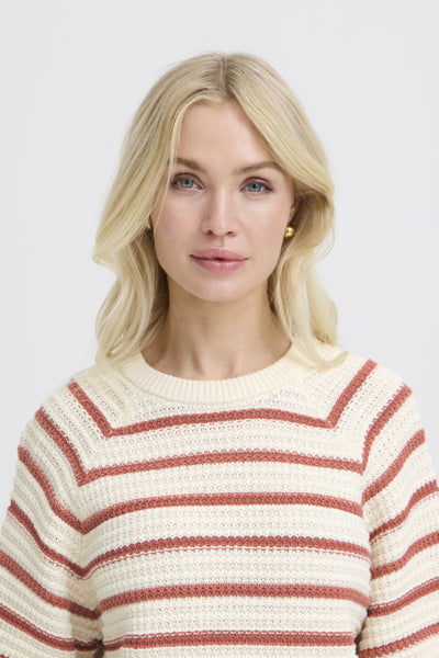 Mikala Cotton Striped Sweater (Marsala)