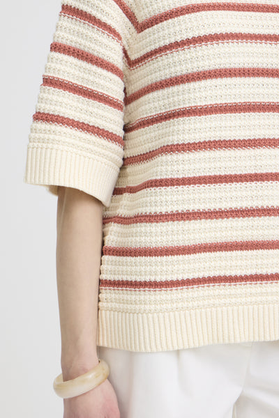 Mikala Cotton Striped Sweater (Marsala)