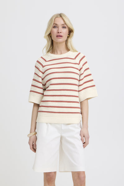 Mikala Cotton Striped Sweater (Marsala)