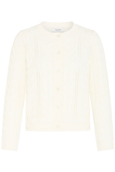 Mikala Cotton Cable Knit Cardigan (White)