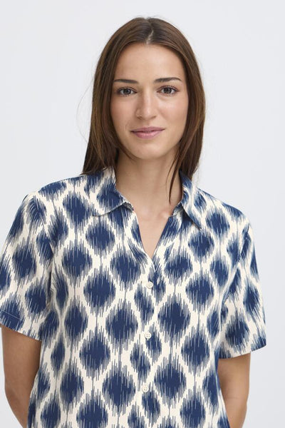 Joella Button Down Blouse (Ikat Blue)