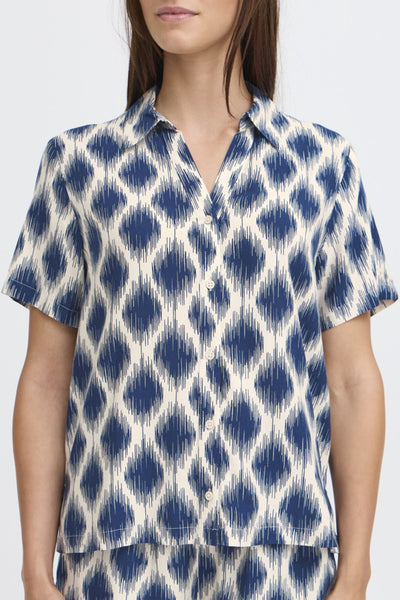 Joella Button Down Blouse (Ikat Blue)