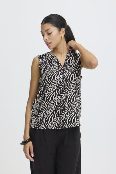 Joella Button Down Tank (Black Pattern)