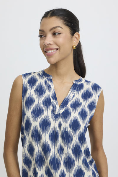 Joella Button Down Tank (Ikat Blue)
