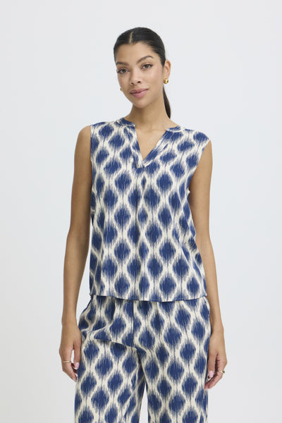 Joella Button Down Tank (Ikat Blue)