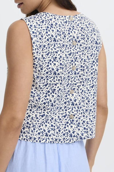 Falakka Linen Blend Tank (Blue Pattern)