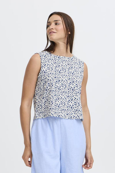 Falakka Linen Blend Tank (Blue Pattern)