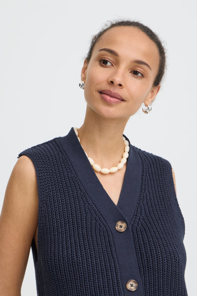 Mella Cotton Blend Knit Vest (Navy)