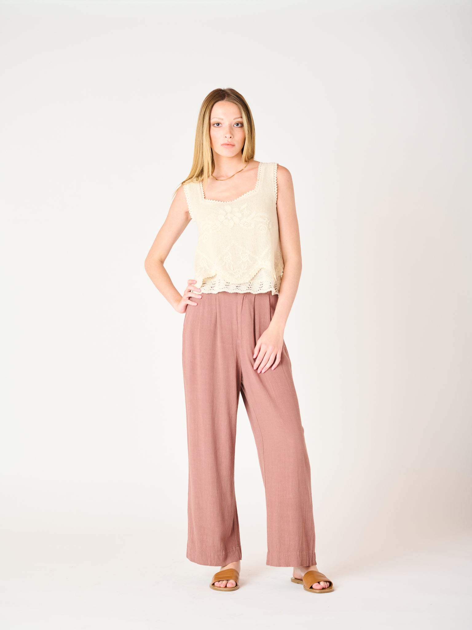 Sadie Wide Leg Pant (Rose Taupe)