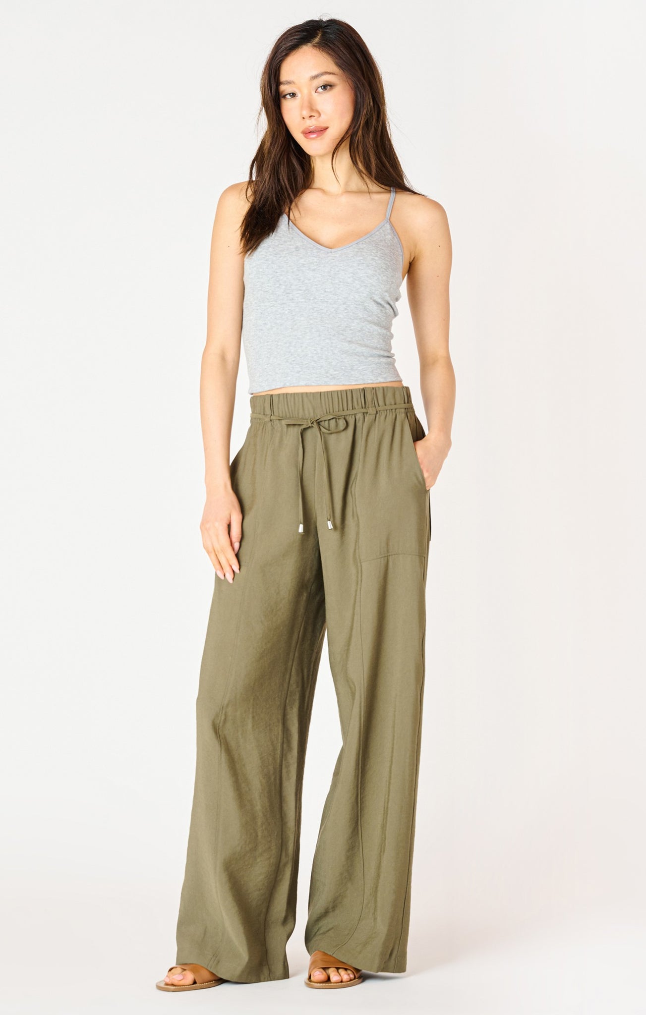 Kayla Wide Leg Drawstring Pant (Olive)