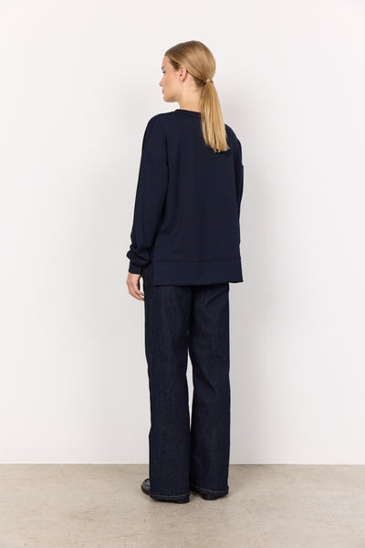 Banu Split Side Pullover Sweater (Navy)