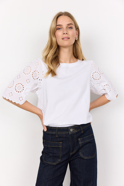 Lorraine Cotton Eyelet Sleeve Top (White)