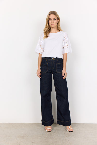 Lorraine Cotton Eyelet Sleeve Top (White)