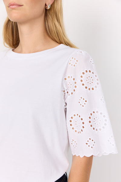 Lorraine Cotton Eyelet Sleeve Top (White)