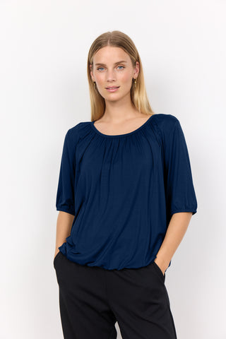 Claire 3/4 Sleeve Draped Top (Navy)