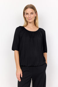 Claire 3/4 Sleeve Draped Top (Black)