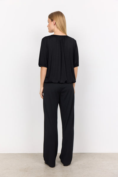 Claire 3/4 Sleeve Draped Top (Black)