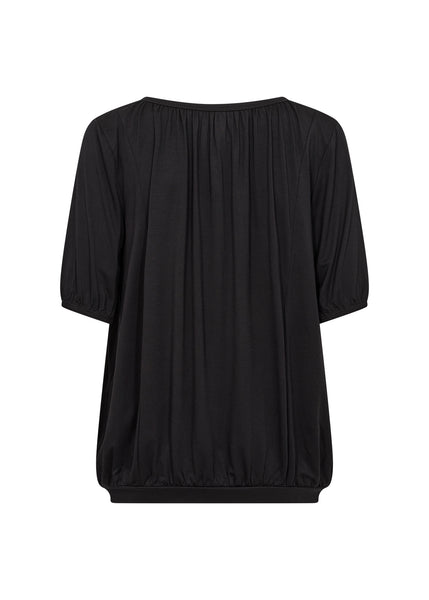 Claire 3/4 Sleeve Draped Top (Black)