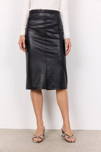 Haida Faux Leather Midi Length Skirt (Black)