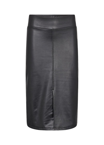 Haida Faux Leather Midi Length Skirt (Black)