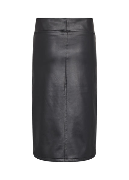 Haida Faux Leather Midi Length Skirt (Black)