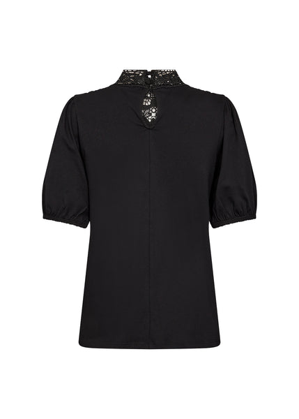 Fausta Lace Accent Cotton Blouse (Black)