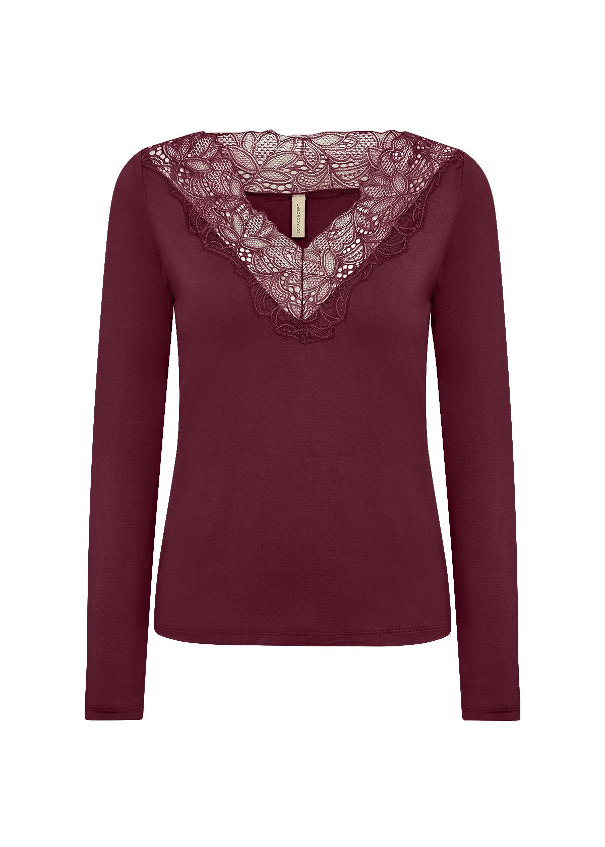 Amica Lace Accent Long Sleeve Top (Wine)