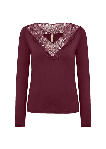 Amica Lace Accent Long Sleeve Top (Wine)