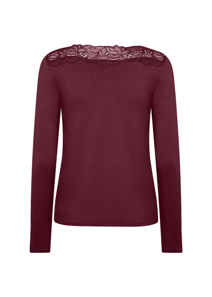 Amica Lace Accent Long Sleeve Top (Wine)