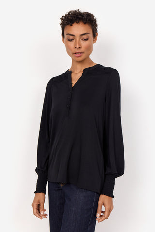 Ora Smock Accent Long Sleeve Top (Black) - 50% OFF AT CHECKOUT - FINAL SALE