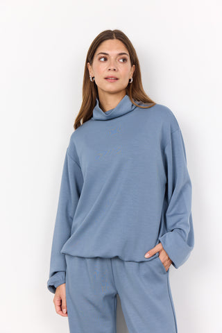 Banu High Neck Drawstring Sweater (Flint Blue)