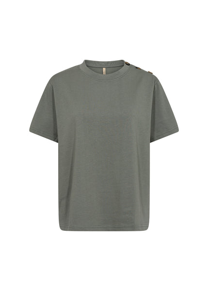 Pascale Button Accent Cotton Top (Misty Green)