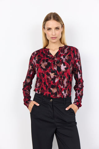 Maia Patterned Long Sleeve Blouse (Red Combi)