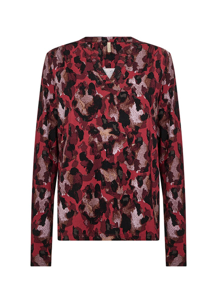 Maia Patterned Long Sleeve Blouse (Red Combi)