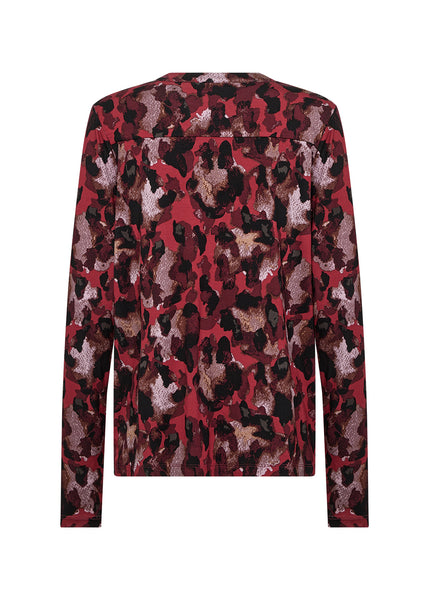 Maia Patterned Long Sleeve Blouse (Red Combi)