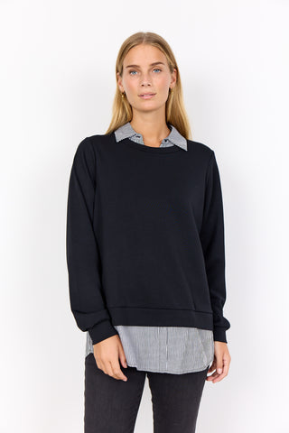 Banu Collar & Hem Pullover Sweater (Black)