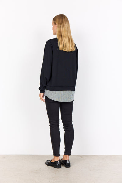 Banu Collar & Hem Pullover Sweater (Black)