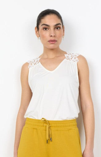 Marica Lace Shoulder Tank (Off White)