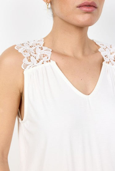 Marica Lace Shoulder Tank (Off White)