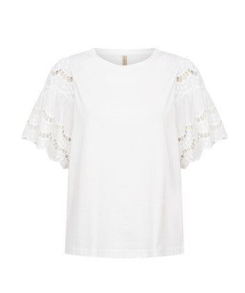 Lorraine Cotton Eyelet Sleeve Top (White)