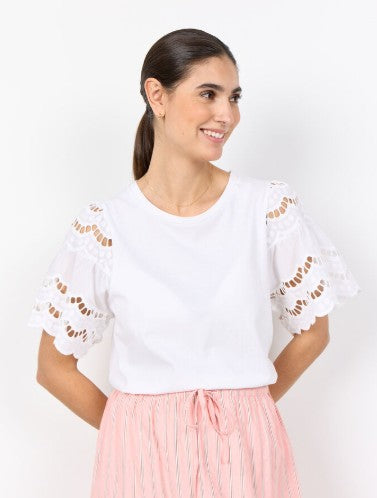 Lorraine Cotton Eyelet Sleeve Top (White)