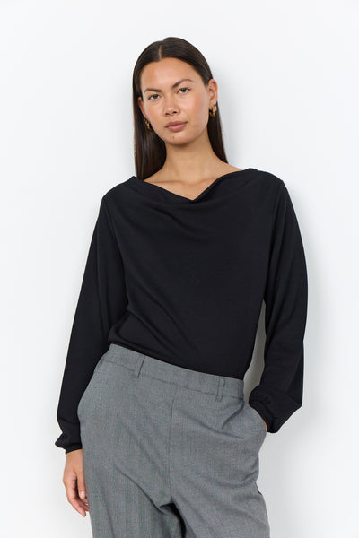 Banu Draped Neckline Top (Black)