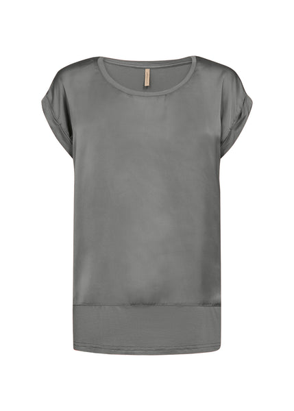 Thilde Satin Look Short Sleeve Top (Misty Green)